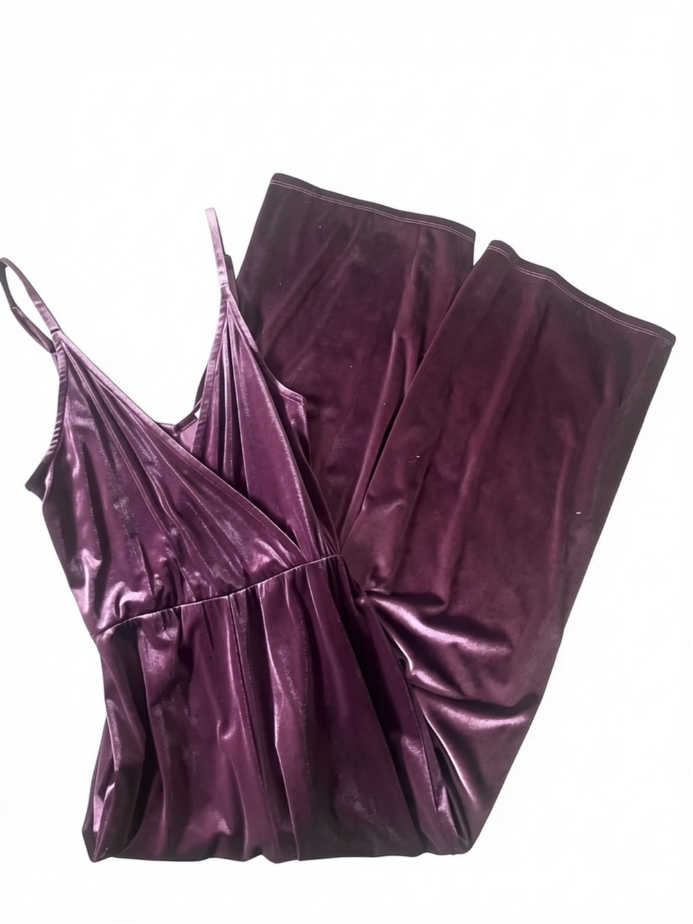 Eyeshadow Shiny Plum V-Neck Pant Jumpsuit